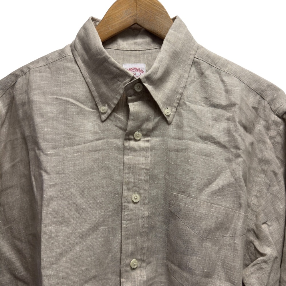 Brooks Brothers Men's Medium Madison Beige Baird McNutt Linen Button Down Shirt